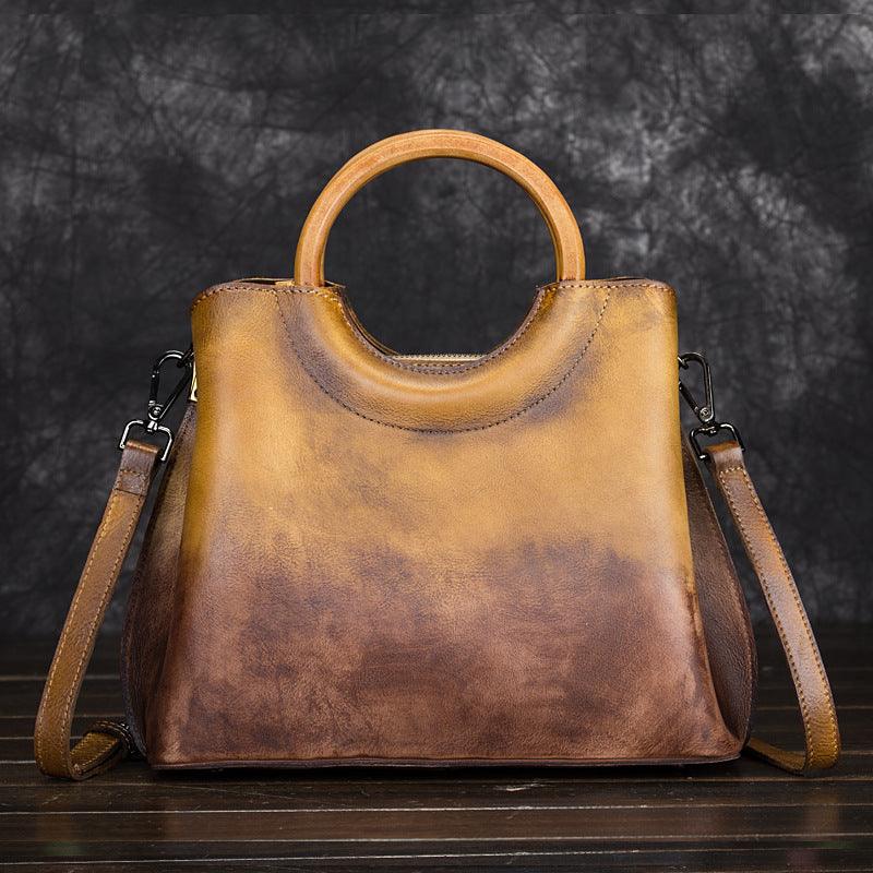 Leather handbags hand-painted suede leather handbags retro craft trend ladies handbag diagonal package - MAKKITT
