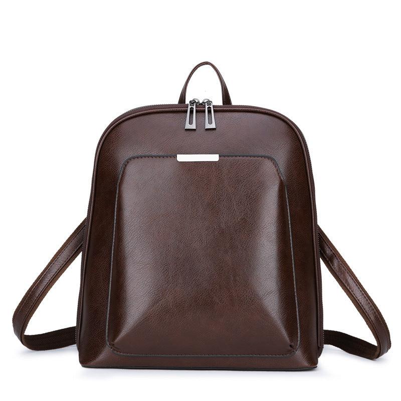 Pure color casual fashion student schoolbag/Multifunctional fashion oil wax leather backpack - MAKKITT