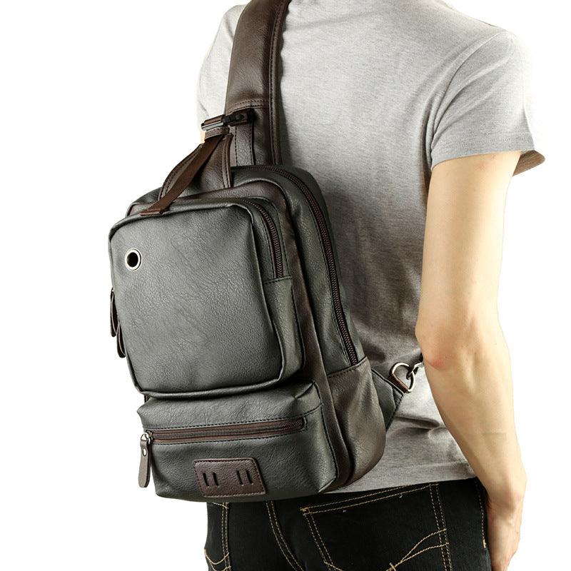 A Mo Tis Leather Backpack Bag trend of Korean men's casual outdoor sport for men chest Bag Satchel - MAKKITT