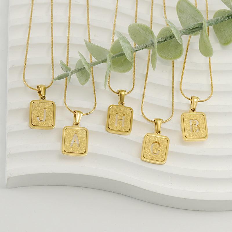 Alphabet Necklace 26 Letters Hollow Out Square 18K Necklace Fashion Jewelry - MAKKITT