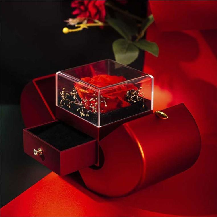 Fashion Jewelry Box Red Apple Christmas Gift Necklace Eternal Rose For Girl Mother's Day Valentine's Day Gifts With Artificial Flower Rose Flower Jewelry Box - MAKKITT
