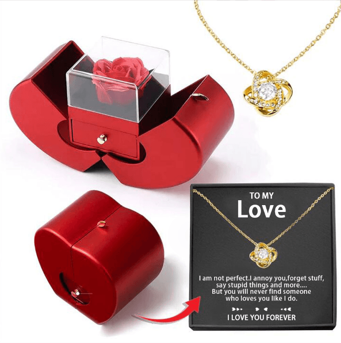 Fashion Jewelry Box Red Apple Christmas Gift Necklace Eternal Rose For Girl Mother's Day Valentine's Day Gifts With Artificial Flower Rose Flower Jewelry Box - MAKKITT