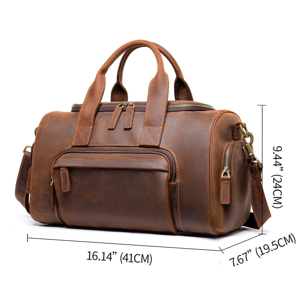 New Leather Handmade Retro Leather Men's Hand Luggage Bag Large Capacity - MAKKITT