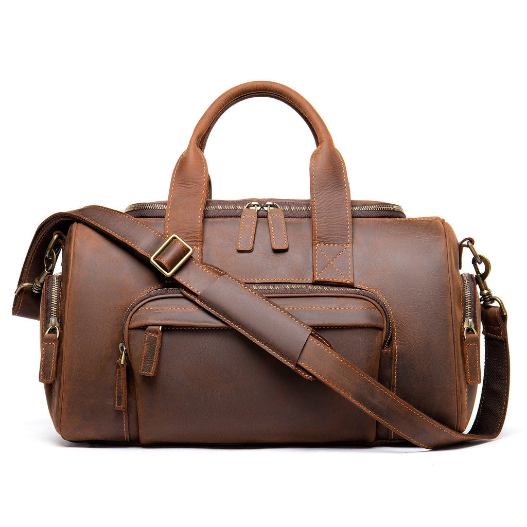 New Leather Handmade Retro Leather Men's Hand Luggage Bag Large Capacity - MAKKITT