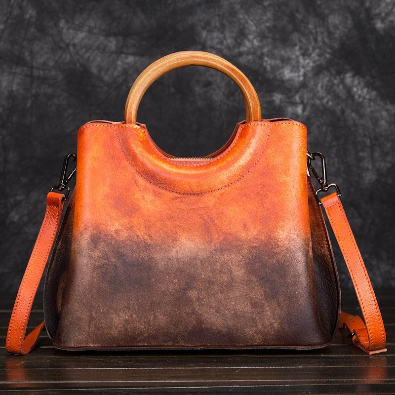 Leather handbags hand-painted suede leather handbags retro craft trend ladies handbag diagonal package - MAKKITT