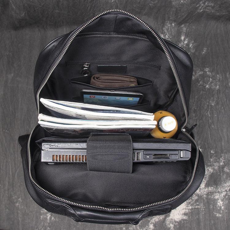 Men's Leather Handbag Large Capacity Travel Backpack - MAKKITT