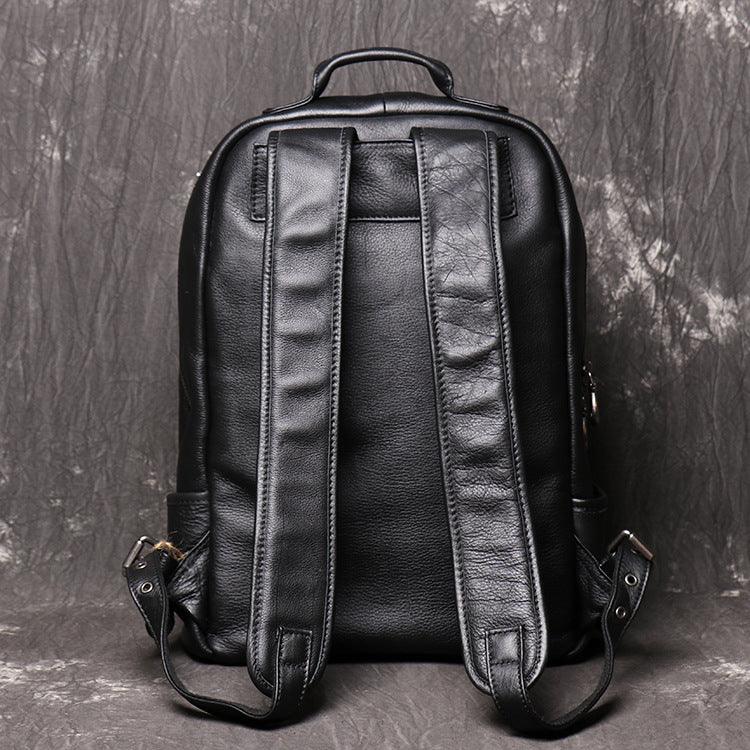Men's Leather Handbag Large Capacity Travel Backpack - MAKKITT
