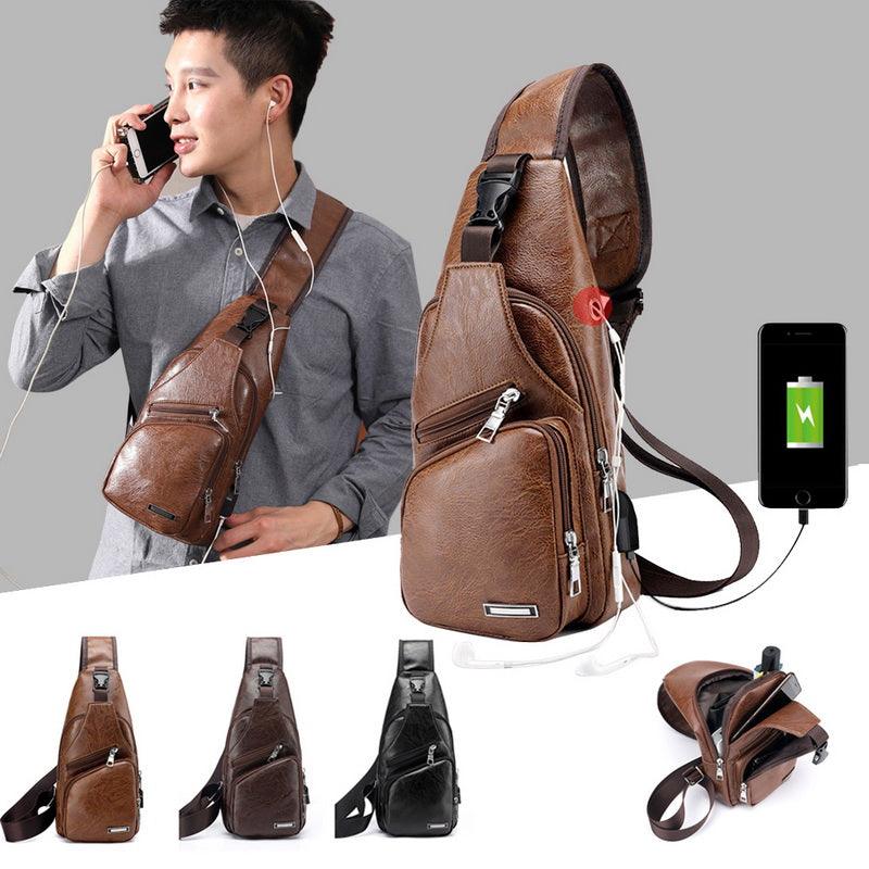 Men USB Charging Bag Men Chest Bag For Custom PU PVC Shoulder Bag Diagonal Package Messenger Travel Bag Cross Body Bags - MAKKITT