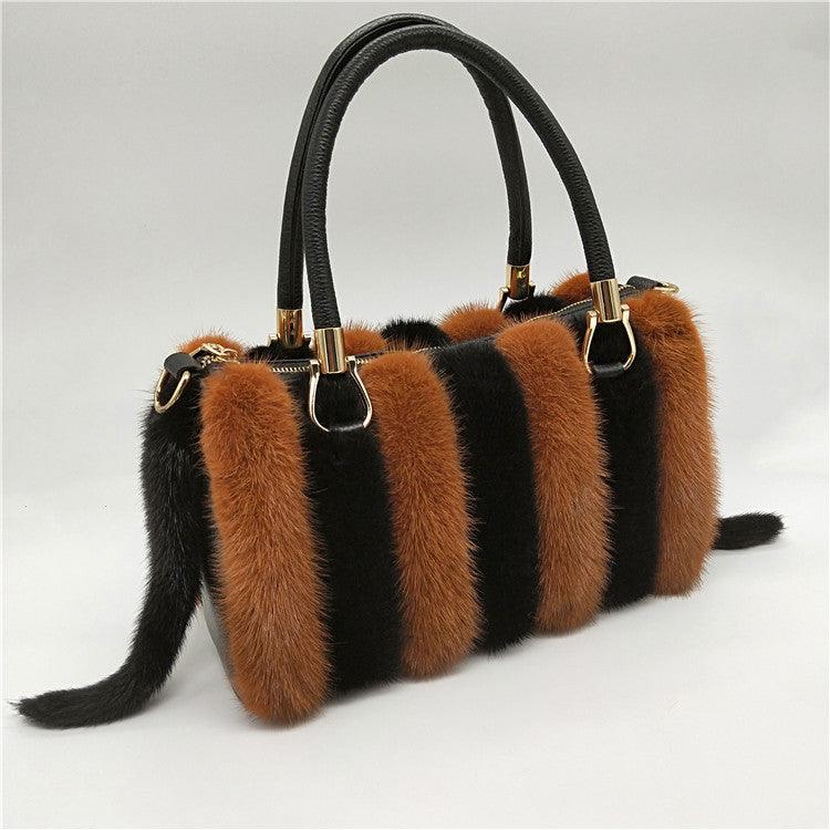 Mink Fur Leather Handbags Women's Leather Handbags - MAKKITT.COM