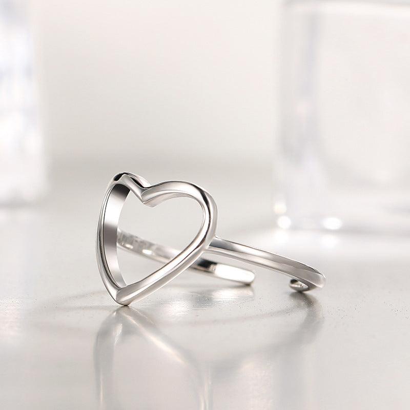 s925 sterling silver hollow heart ring - MAKKITT