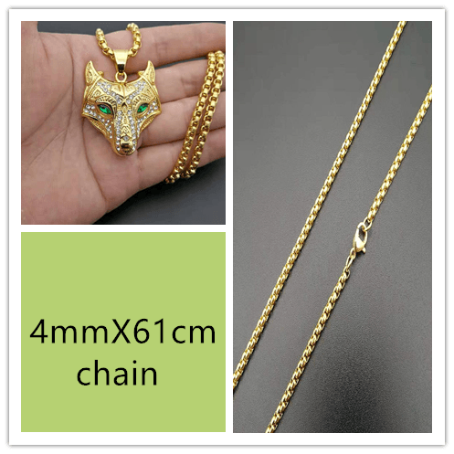 Men Stainless Steel Necklace Gold Color Viking Wolf Head Necklace Pendant With Chain Iced Out Norse Talisman Ethnic Jewelry - MAKKITT.COM